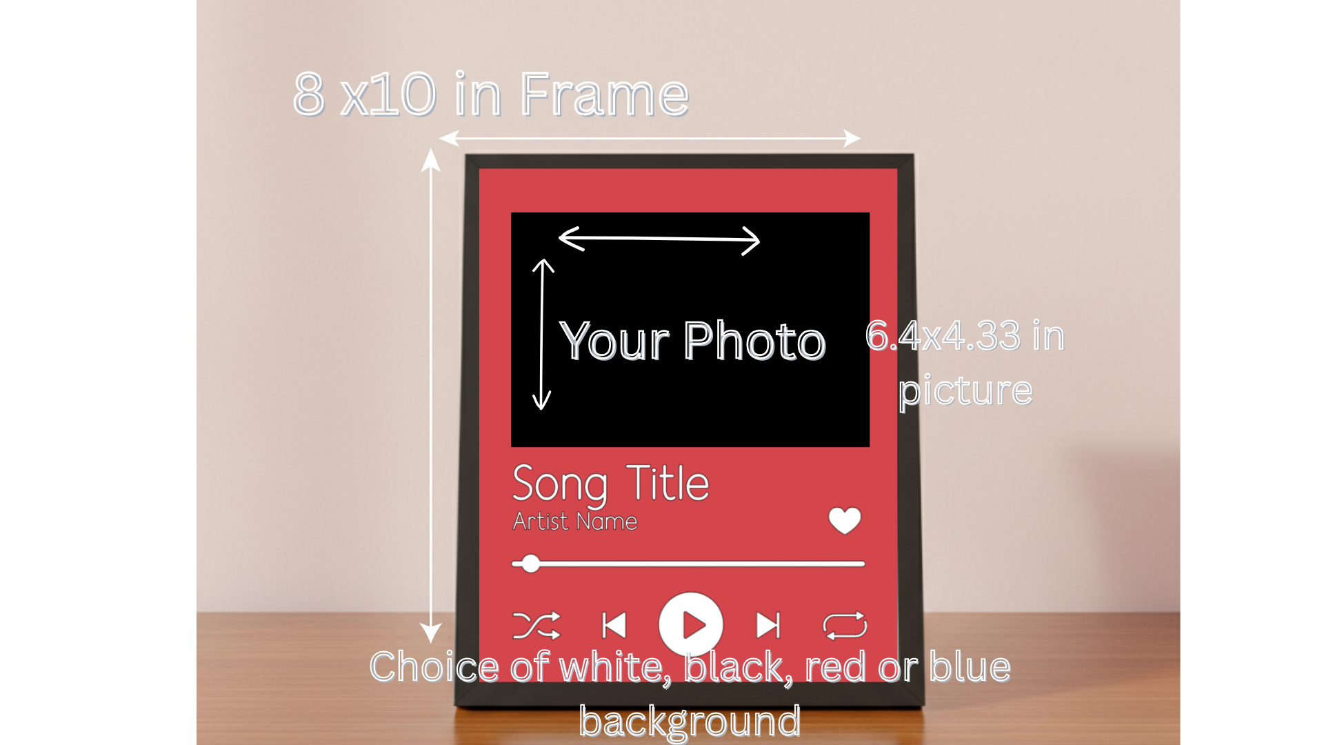 Valentines day custom photo frame with Song title choice.