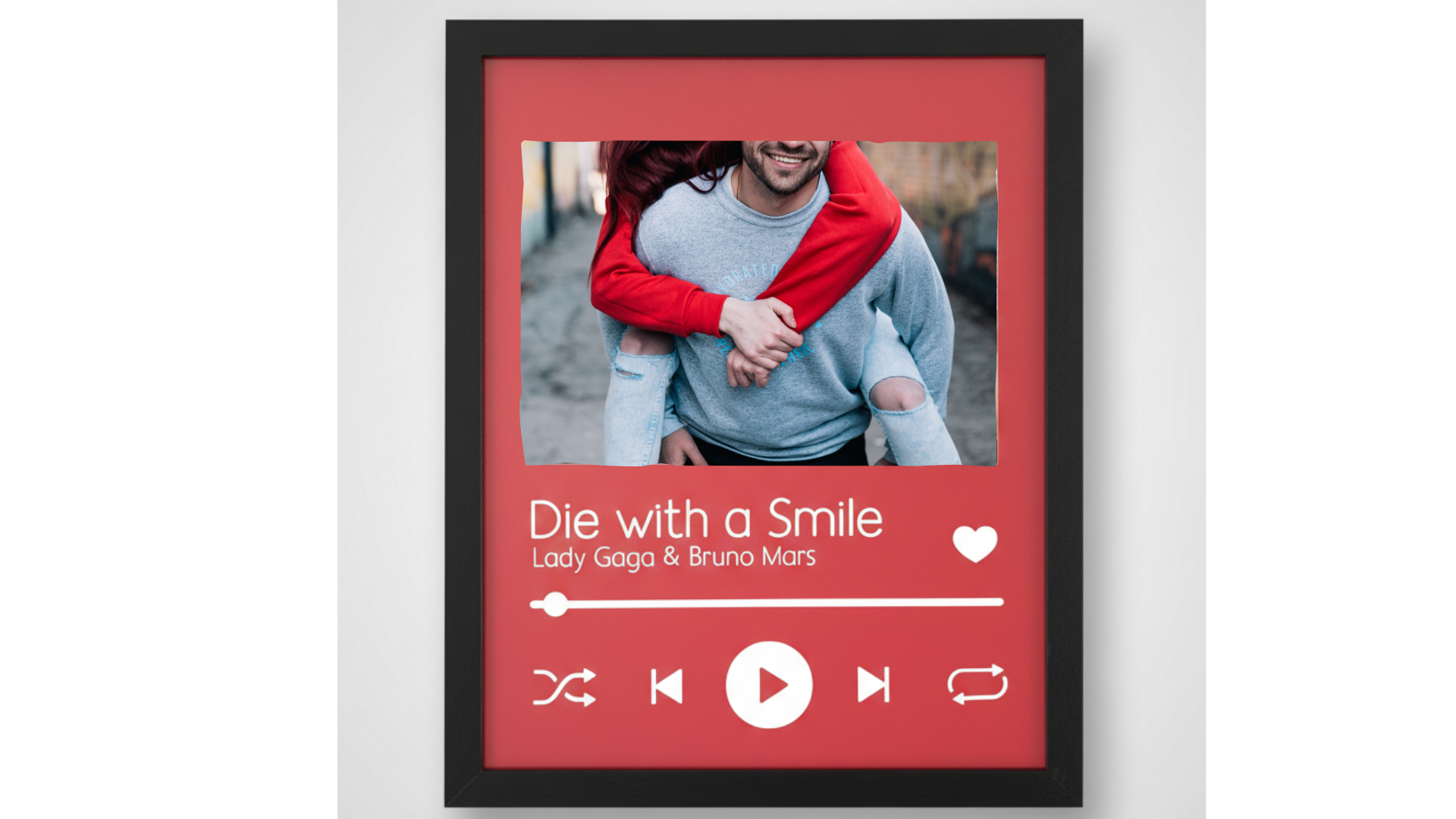 Valentines day custom photo frame with Song title choice.