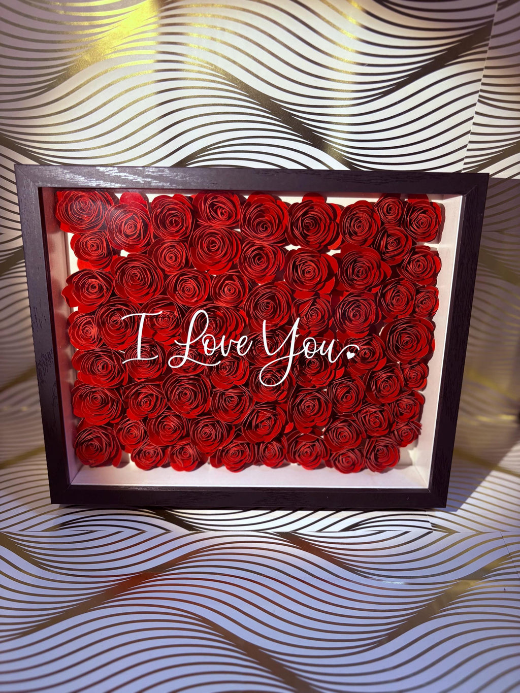 Shadowbox With Red Paper Roses