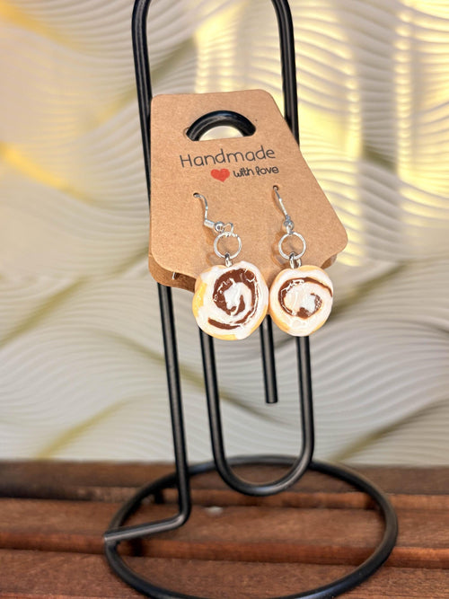 Cinnamon Roll food themed earrings