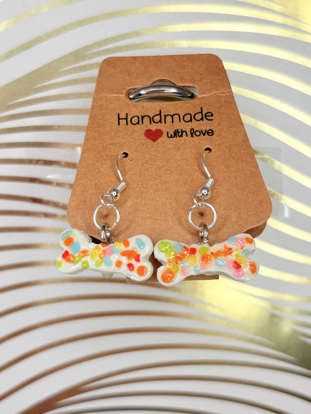 Confetti Dog Bone themed earrings