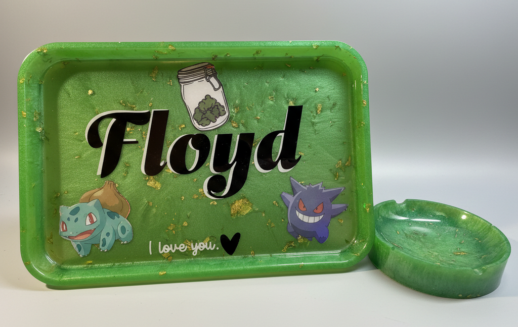 Custom Resin Rolling Tray set with Jar and Ashtray