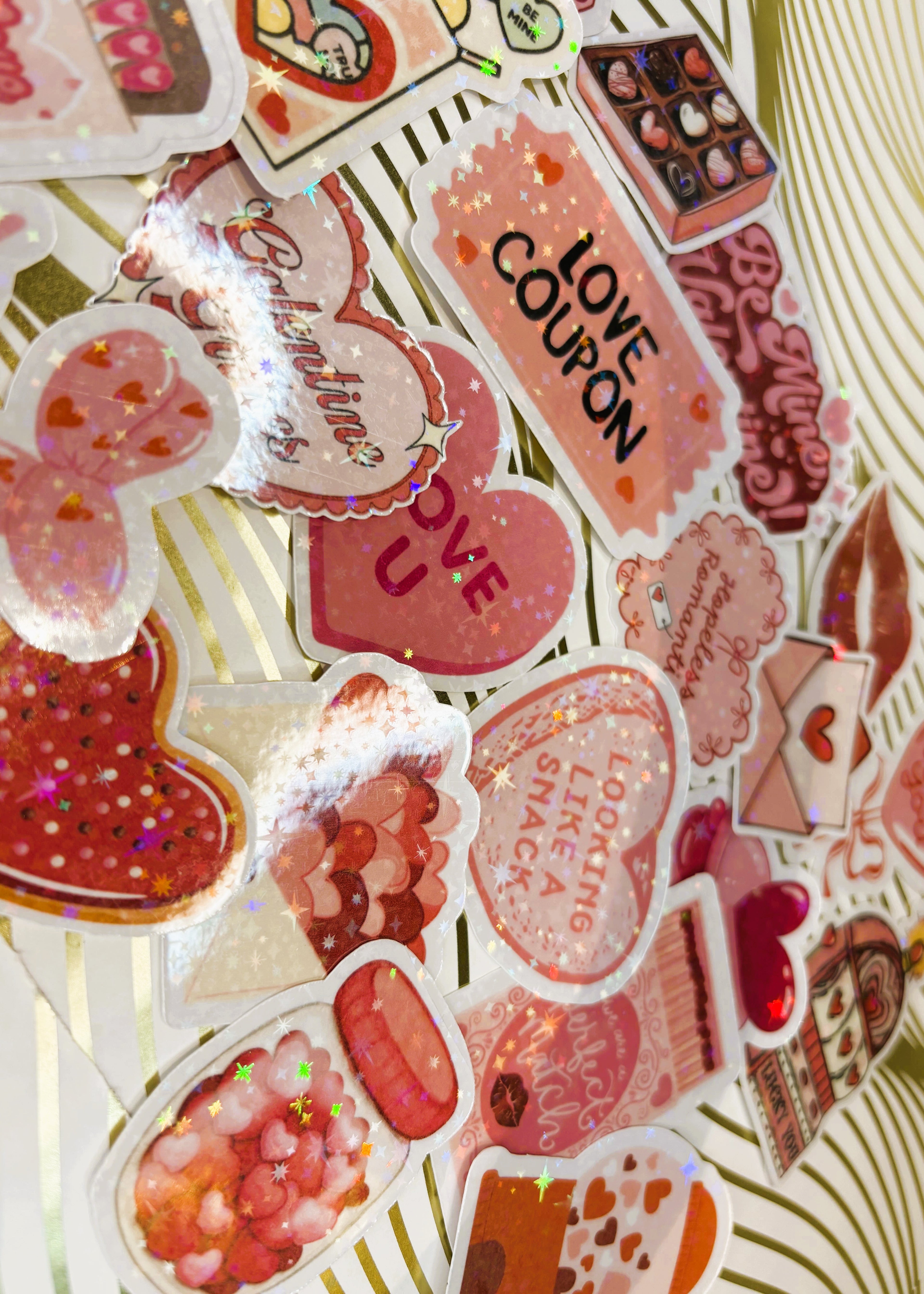 Valentines day themed holographic stickers