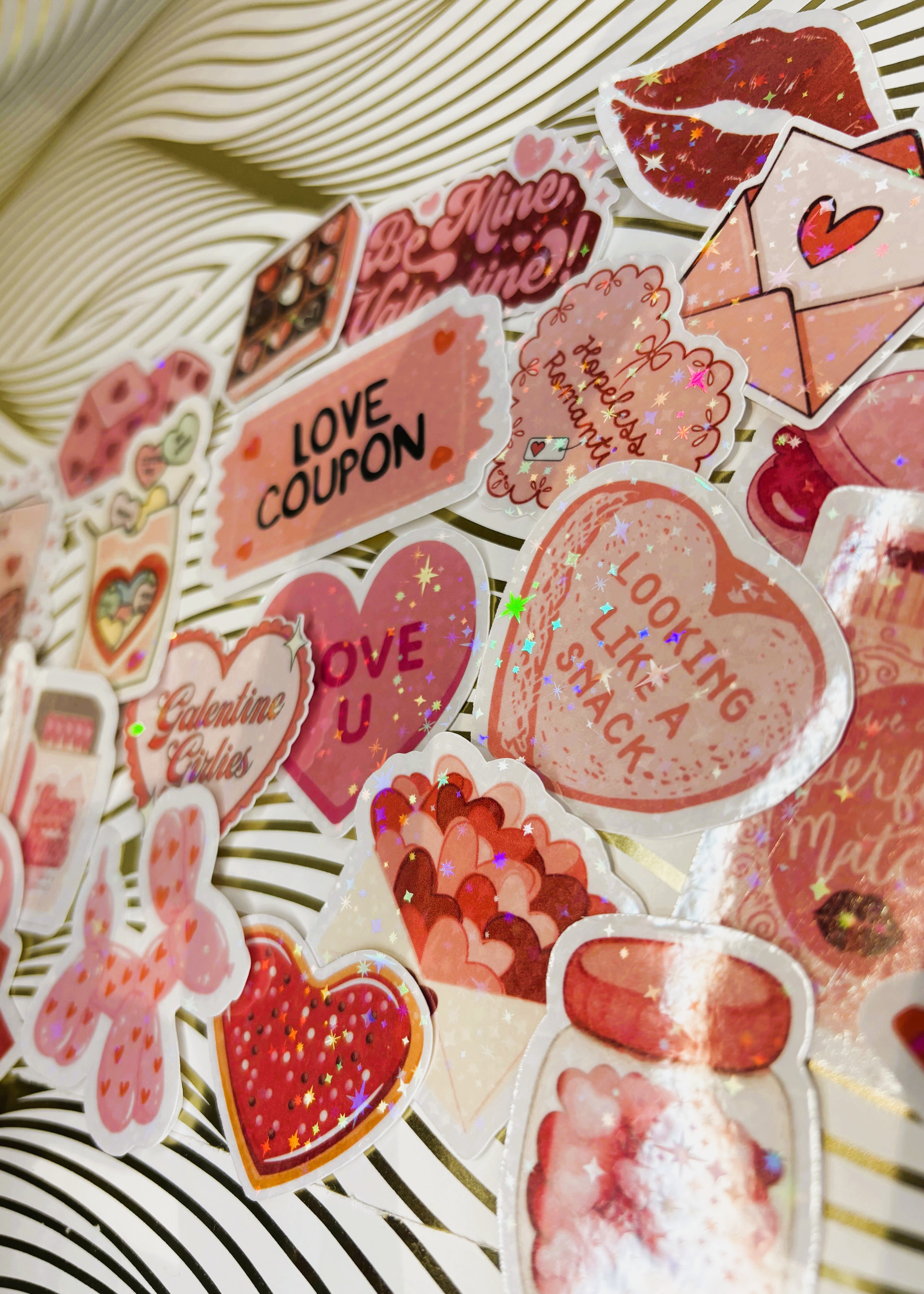 Valentines day themed holographic stickers