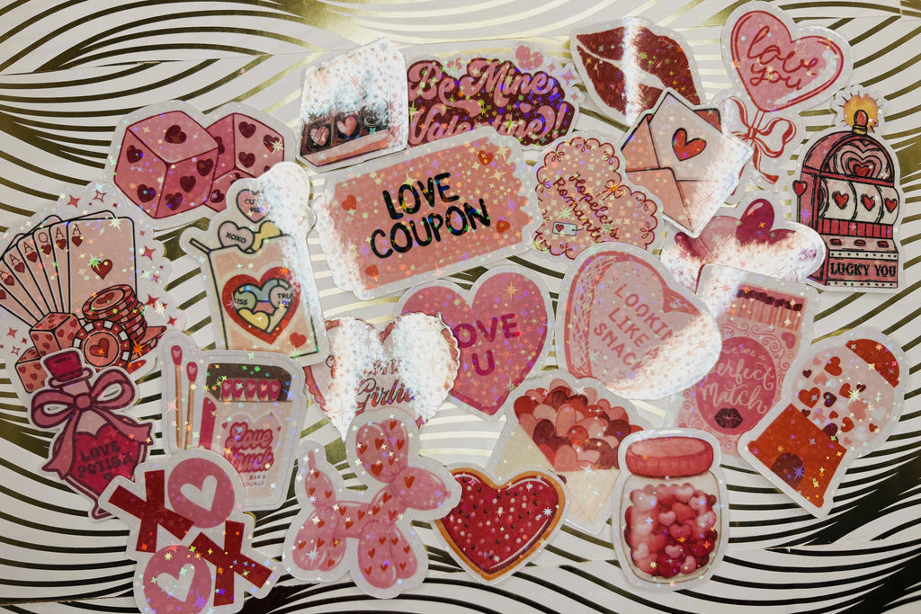 Valentines day themed holographic stickers