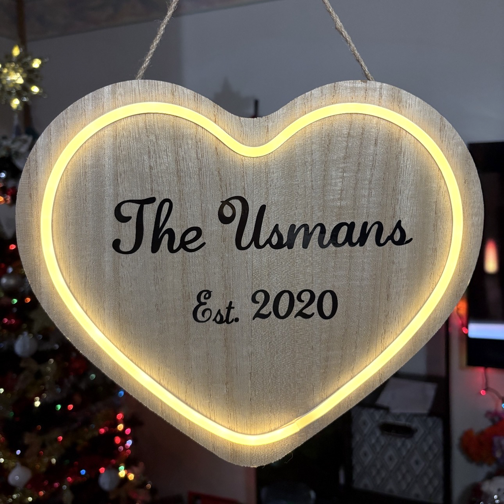 Personalized Wooden Heart LED Sign