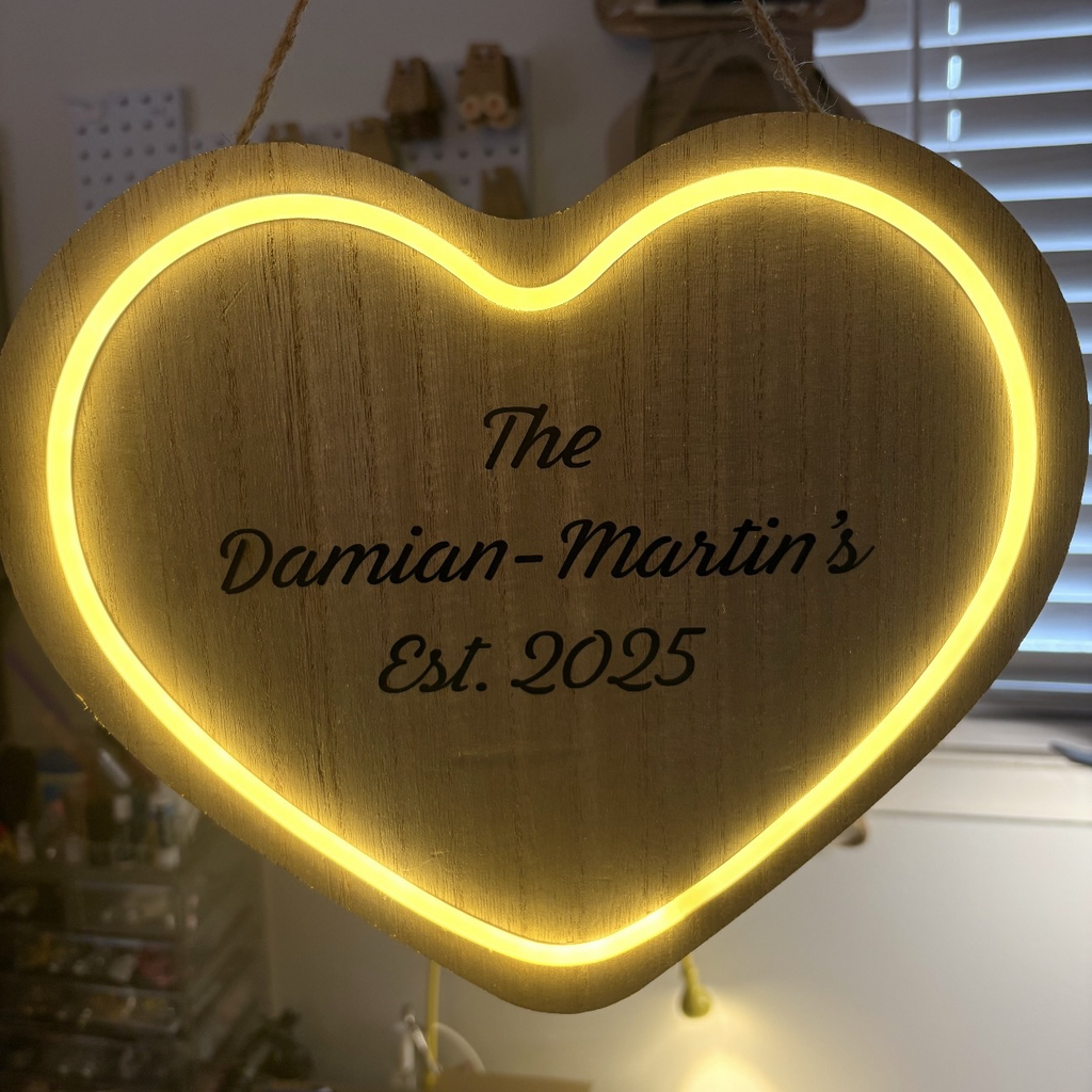 Personalized Wooden Heart LED Sign
