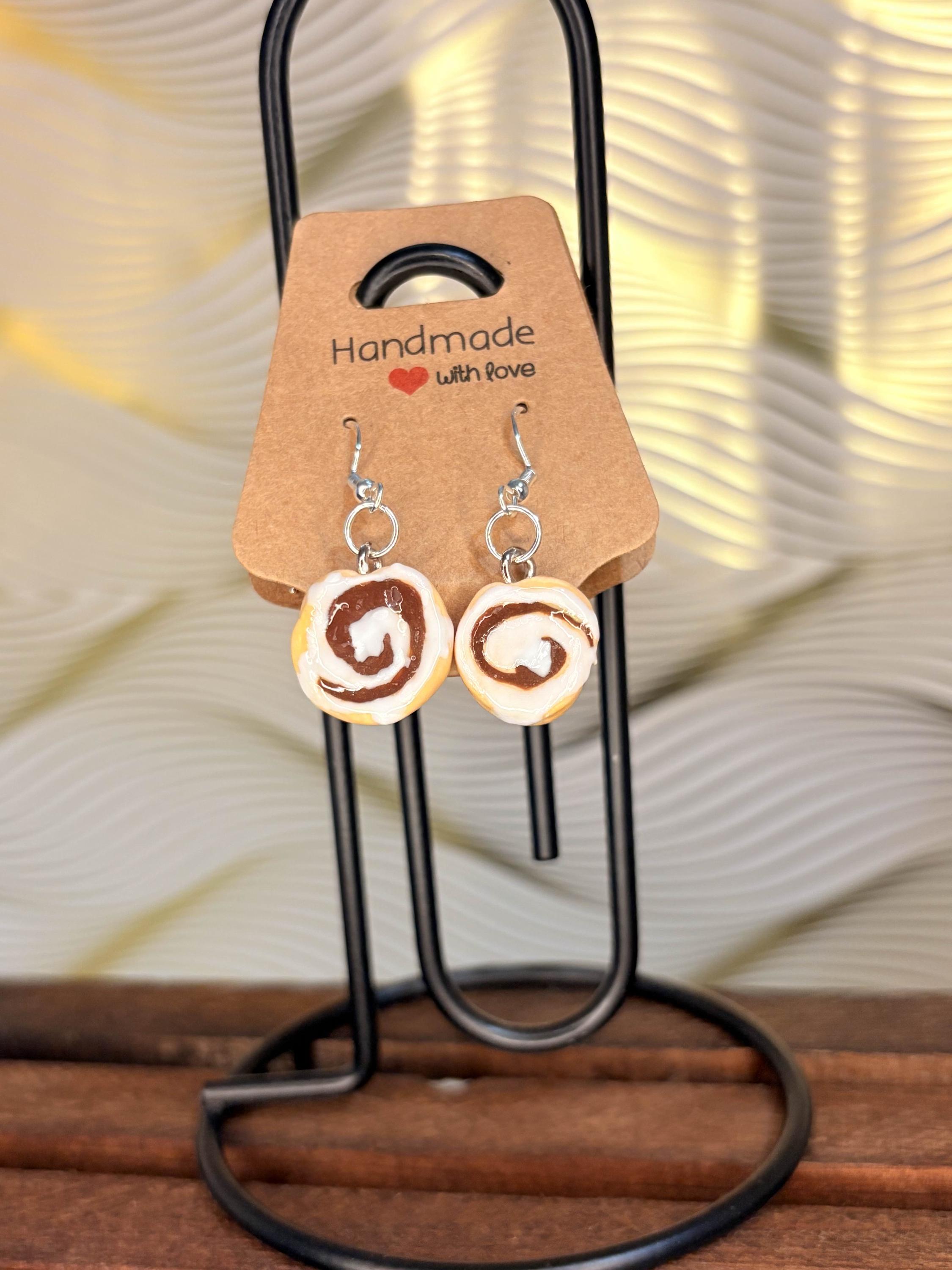 Cinnamon Roll food themed earrings
