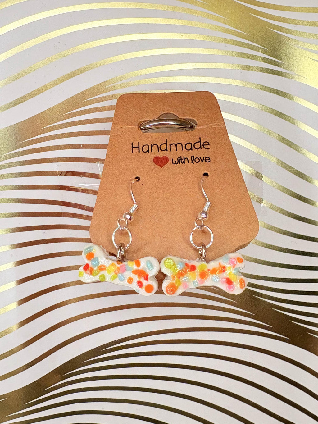 Confetti Dog Bone themed earrings