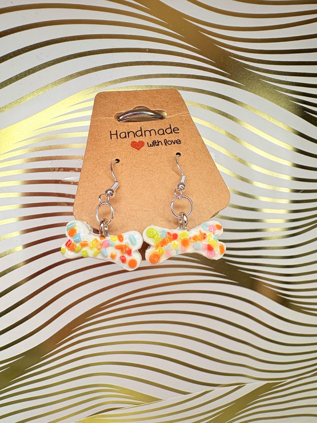 Confetti Dog Bone themed earrings