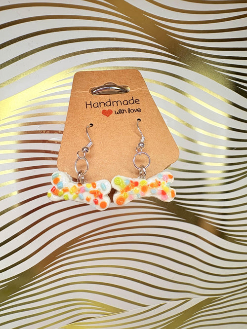 Confetti Dog Bone themed earrings