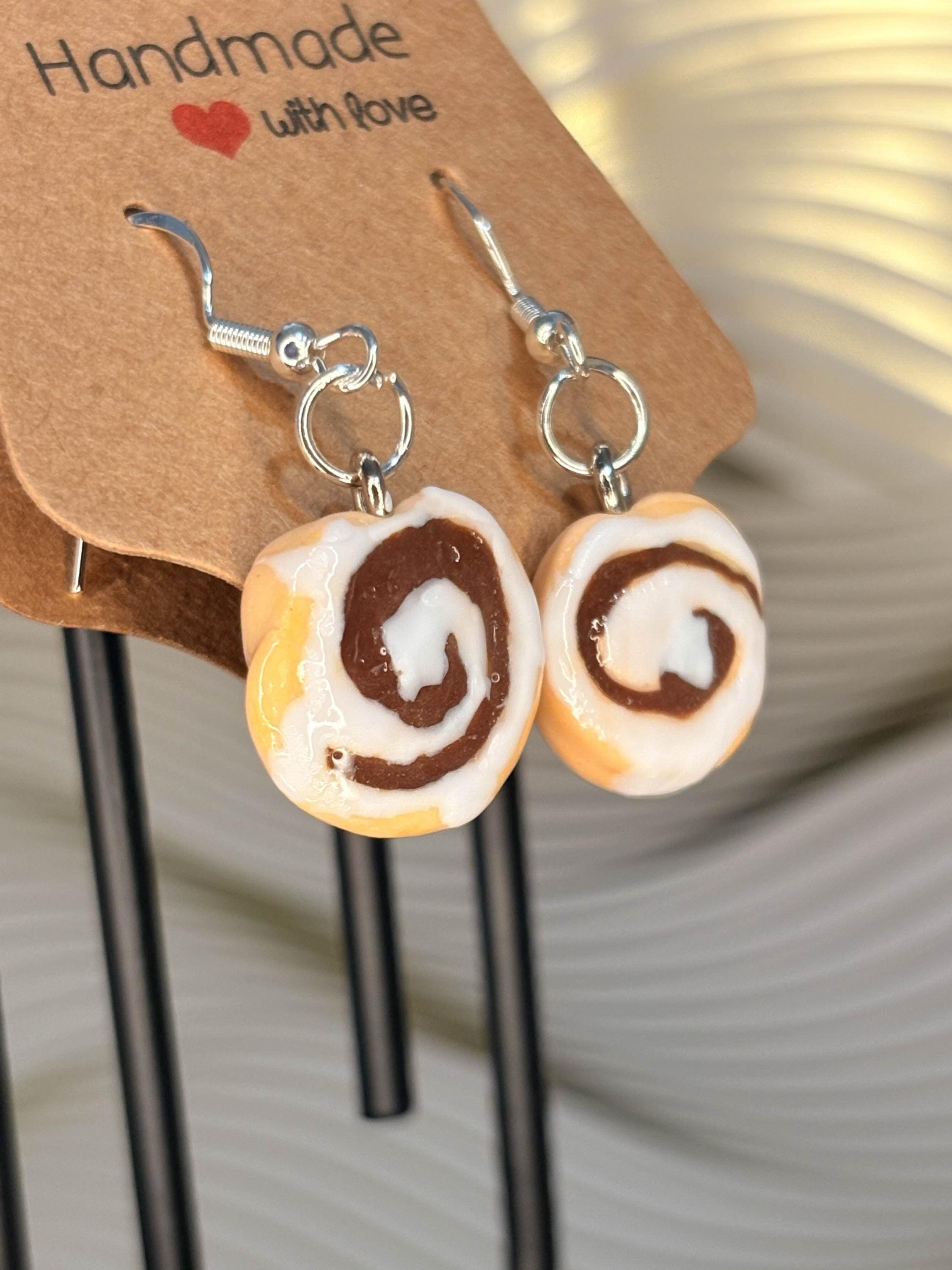 Cinnamon Roll food themed earrings