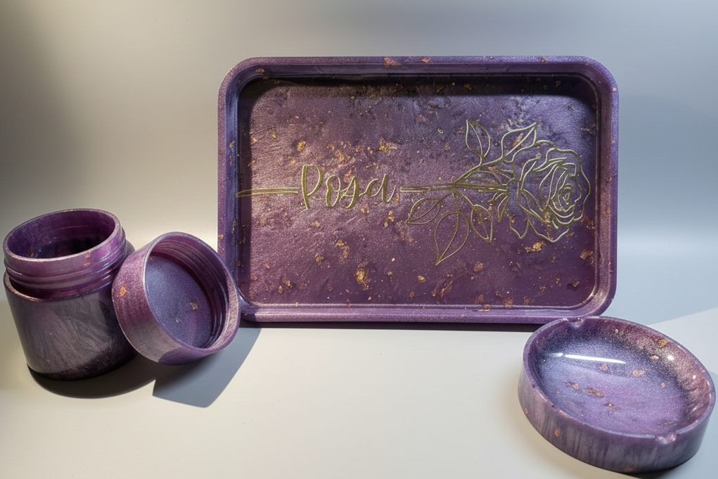 Custom Resin Rolling Tray set with Jar and Ashtray